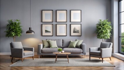 Stylish Grey Living Room Decor: Balanced Black Frame Wall Art