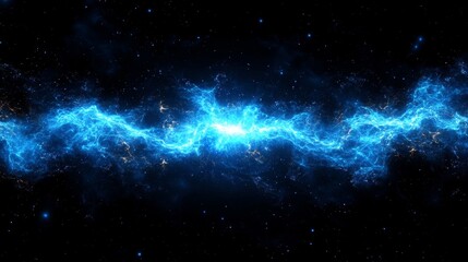 Naklejka premium Abstract glowing blue energy waves forming dynamic patterns against a dark background, symbolizing power, motion, and futuristic technology