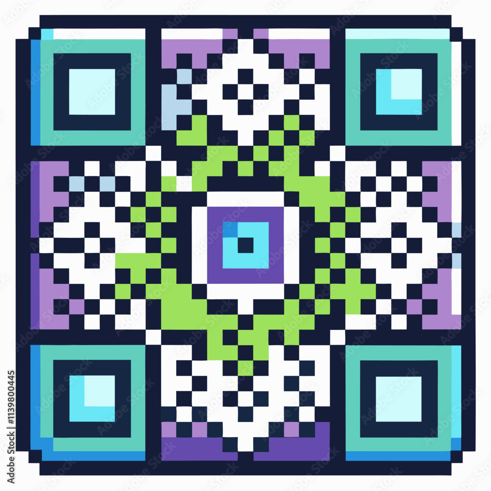 Poster geometric pixel art pattern with vibrant colors and symmetrical design