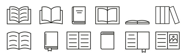 Set of linear icons of books. Vector
