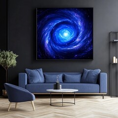 Deep starry galaxy with swirling blue and purple nebulae -