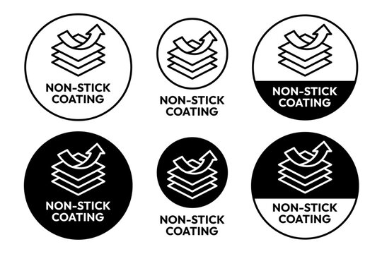Non Stick Coating icon set. Non Stick Coating of vector labels for kitchen pan or cooking pot. Non Stick Coating logo, label, badge, sticker, symbol, emblem, black, circle, line vector isolated.