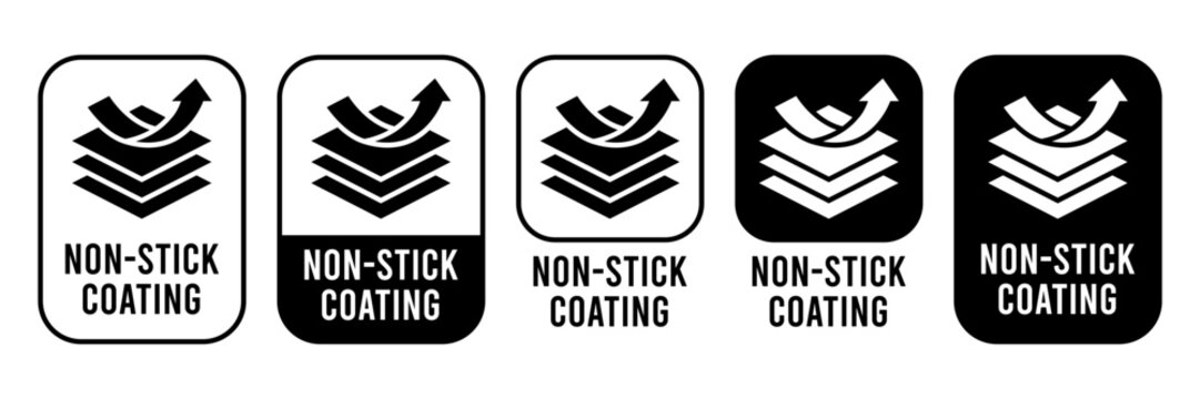 Non Stick Coating icon set. Non Stick Coating of vector labels for kitchen pan or cooking pot. Non Stick Coating logo, label, badge, sticker, symbol, emblem, black, circle, line vector isolated.