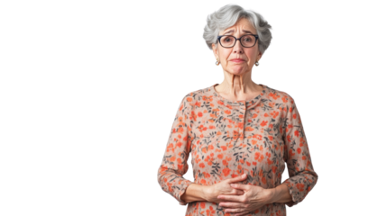 Elderly Woman Holding Stomach in Pain