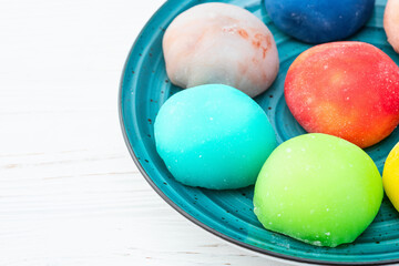 Mix of colorful mochi . Traditional japanese dessert