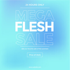 Social media sale banner, Blue garadient Sale square banner template for social media posts, mobile apps, banners design, web or internet ads. Trendy abstract square template, Mega flesh sale banner