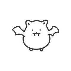 Cute bat icon. Hand drawn monochrome illustration of a funny smiling vampire bat isolated on a white background. Vector 10 EPS.