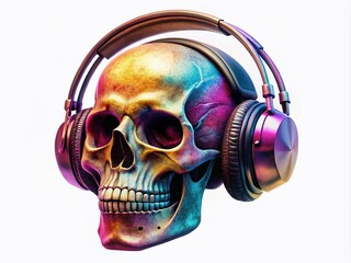 Stylish skull wearing headphones, ideal for creative design projects. Perfect for music themes, artwork, merchandise, and various artistic endeavors. Elevate your projects with unique visuals.