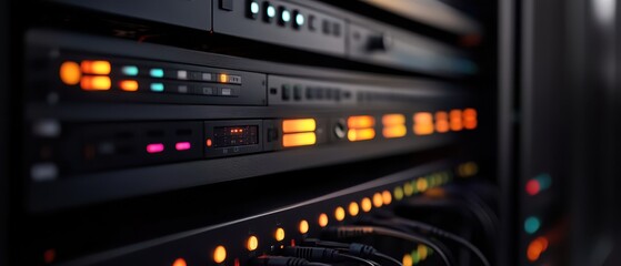 Modern server room with sleek LED console and illuminated data center technology