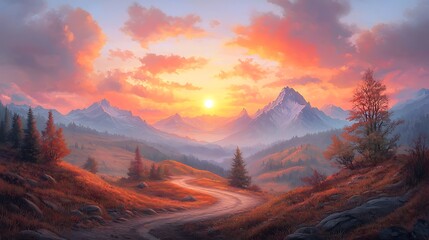 Obraz premium Scenic nature photography breathtaking sunset over majestic mountains in tranquil setting