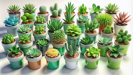 Succulent Plant Clipart - Realistic, beautiful pots filled with homemade green plants on a clean white background, designed for garden enthusiasts and home decor admirers alike.