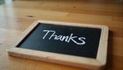 Rustic chalkboard on wooden easel with "Thank you" written in white chalk