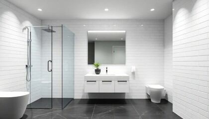 Modern Style - Bathroom Interior Design With Modern Concept - Hotel Bathroom - Apartment Bathroom Interior With Shower - Interior Design - Bathroom Interior With Shower