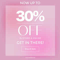 Sale Pink banner to 30% off shop now, Sale banner template offer promo social media vector image, Vector illustration for social media banners, poster, flyer and newsletter designs.
