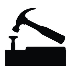 Hammer striking a nail silhouette illustration isolated on a white background