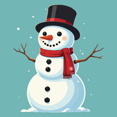 Snowman with hat and scarf, cartoon character. Merry Christmas and happy new year	