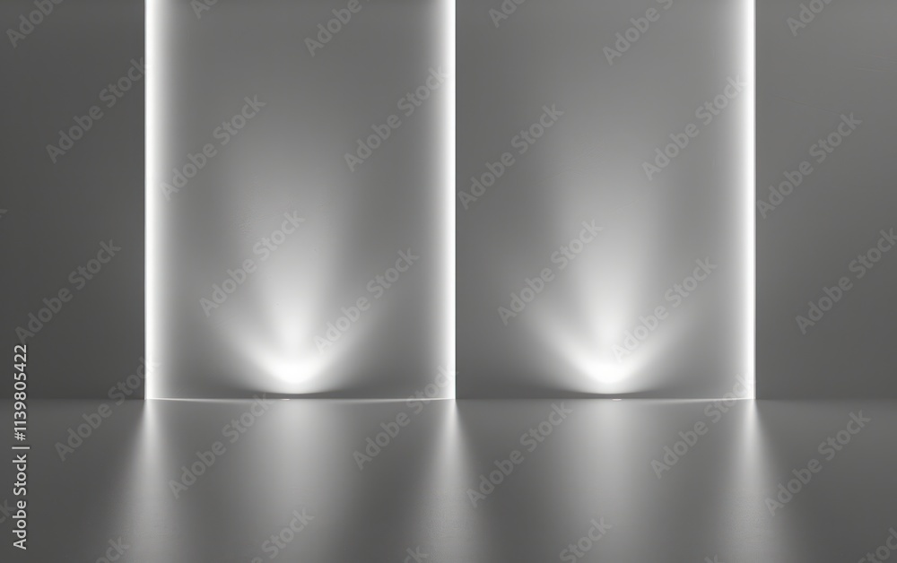 Poster a minimalist space featuring illuminated panels casting soft light on a smooth floor, creating a ser