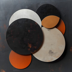 Abstract geometric artwork with overlapping circles in earth tones