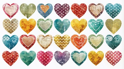 textured heart stamps, vector illustrations, macro photography clipart, and unique romantic symbols for captivating designs and graphics.