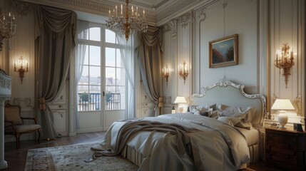 interior of a hotel room with luxury bed and furniture 