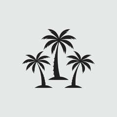 Black palm trees set isolated on white background. Palm silhouettes. Design of palm trees for posters, banners and promotional items. Vector illustration