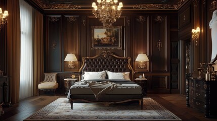 interior of a hotel room with luxury bed and furniture 