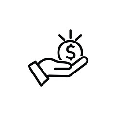 Icon of a hand holding a glowing dollar symbol, symbolizing financial insight and valuable investments. Vector illustration.