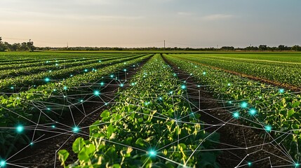 Agricultural Field with Digital Technology Overlay Representing Smart Farming and Precision Agriculture Concepts