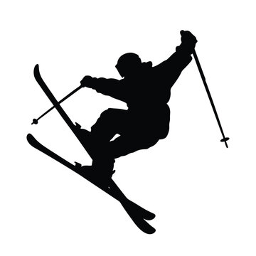 Skier mid air silhouette illustration isolated on a white background