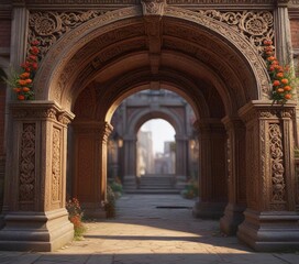 Naklejka premium Ornate archway with floral motifs and intricate carvings, ornate, motifs