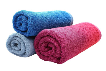 Rolled up colorful towels isolated on white