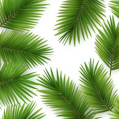 Green palm leaves pattern on a clean white backdrop