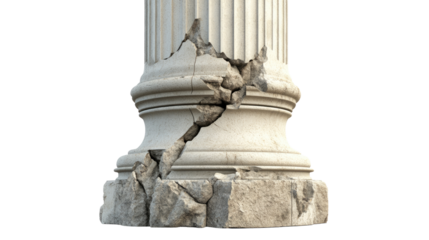 Cracked Foundation: A weathered, cracked column, symbolizing fragility, vulnerability, and the passage of time. The image evokes a sense of decay and potential collapse.
