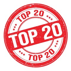 TOP 20 text written on red round stamp sign