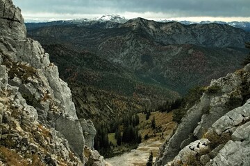 Mountain Bavaria View on mountains from mountain Risserkogel. wooded mountain slopes