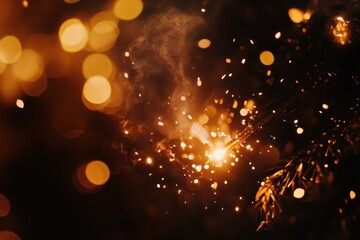 Obraz premium Closeup of Glowing Sparklers with Warm Golden Bokeh Festive Background