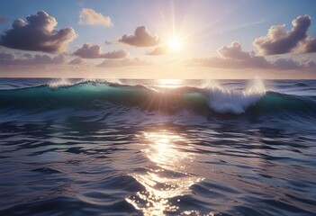 Obraz premium Purple and blue hues of sunbeams on the surface of ocean waves, blues, purples, water