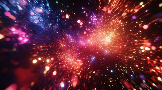 Closeup of Colorful Fireworks Bursting in Night Sky Festive Celebration