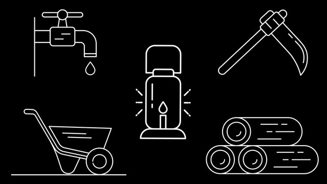 Farm Tool Equipment Line Icons