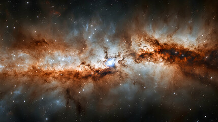 Artistic depiction of the Milky Way galaxy surrounded by nebulae