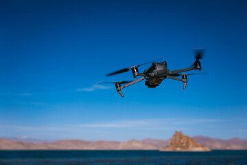 Drone flying in the nature