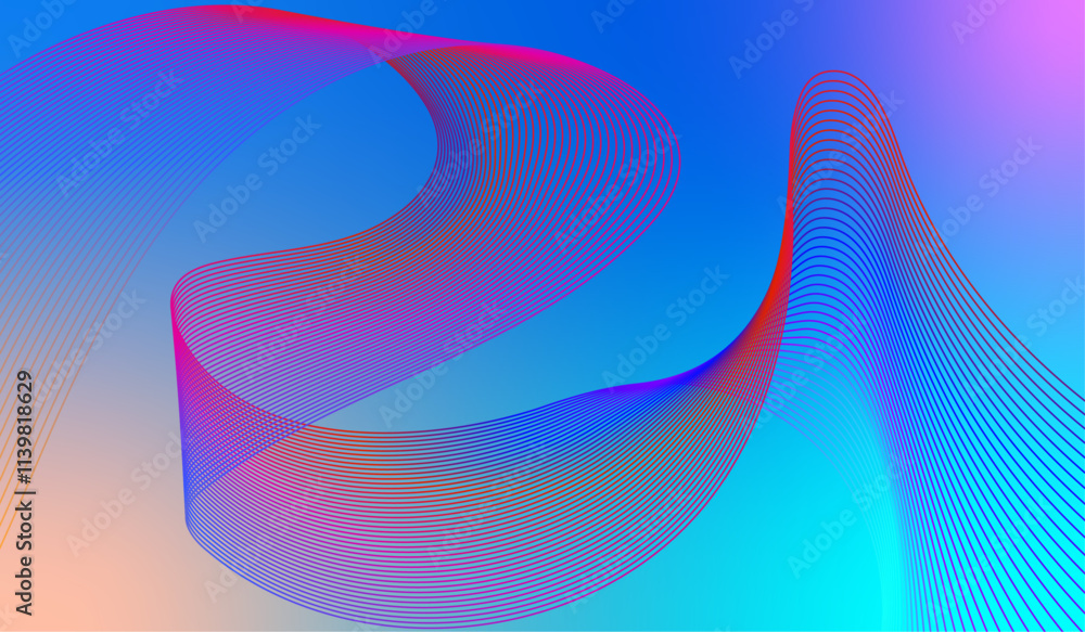 Poster abstract technology with dynamic wavy lines background illustration in minimalist style.