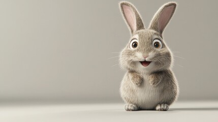 Obraz premium Cute cartoon bunny rabbit sitting, smiling.