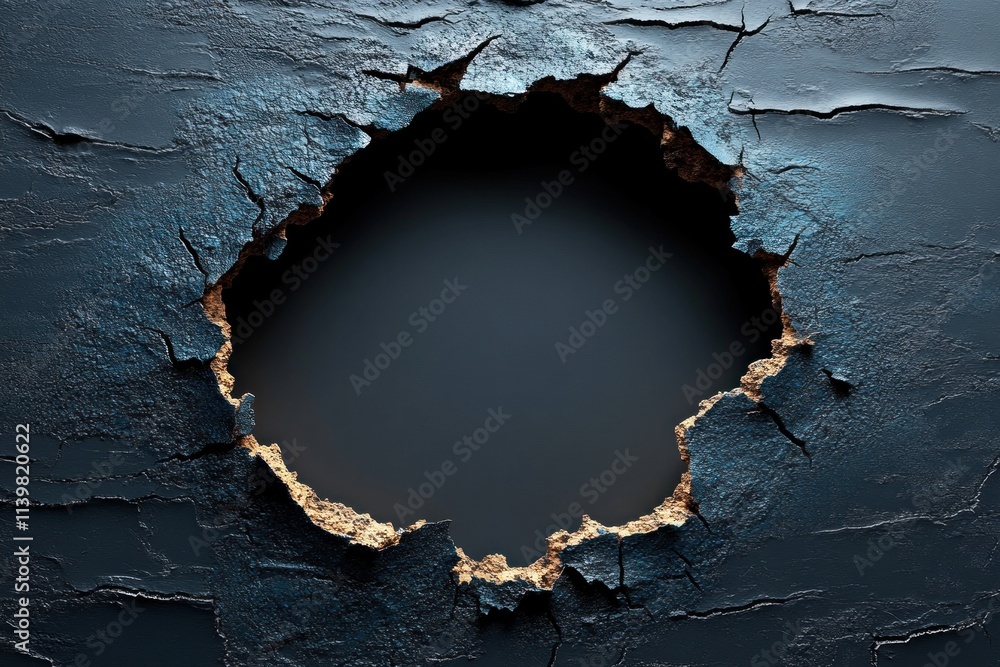 Poster a textured wall displays a large crack with jagged edges, exposing a deep black space behind. the ro