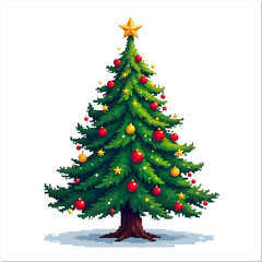 Fototapeta premium Big beautiful christmas tree decorated with beautiful shiny baubles