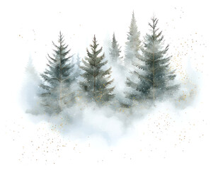 Fototapeta premium PNG Watercolor snow forest trees nature misty.