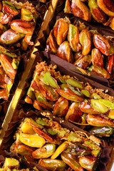 Sweet food Turkish delight, traditional food, crunchy pistachio bars, granola