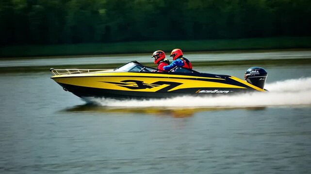 a speedboat on the river was speeding by