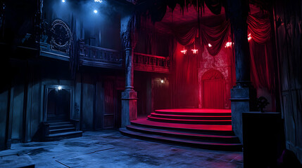 Dramatic stage setting inspired by classic horror themes, with captivating lighting