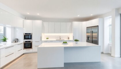 Modern Style - Kitchen Interior Design With Modern Concept - Hotel Kitchen - Apartment Kitchen Space Interior With Refrigerator - Interior Design